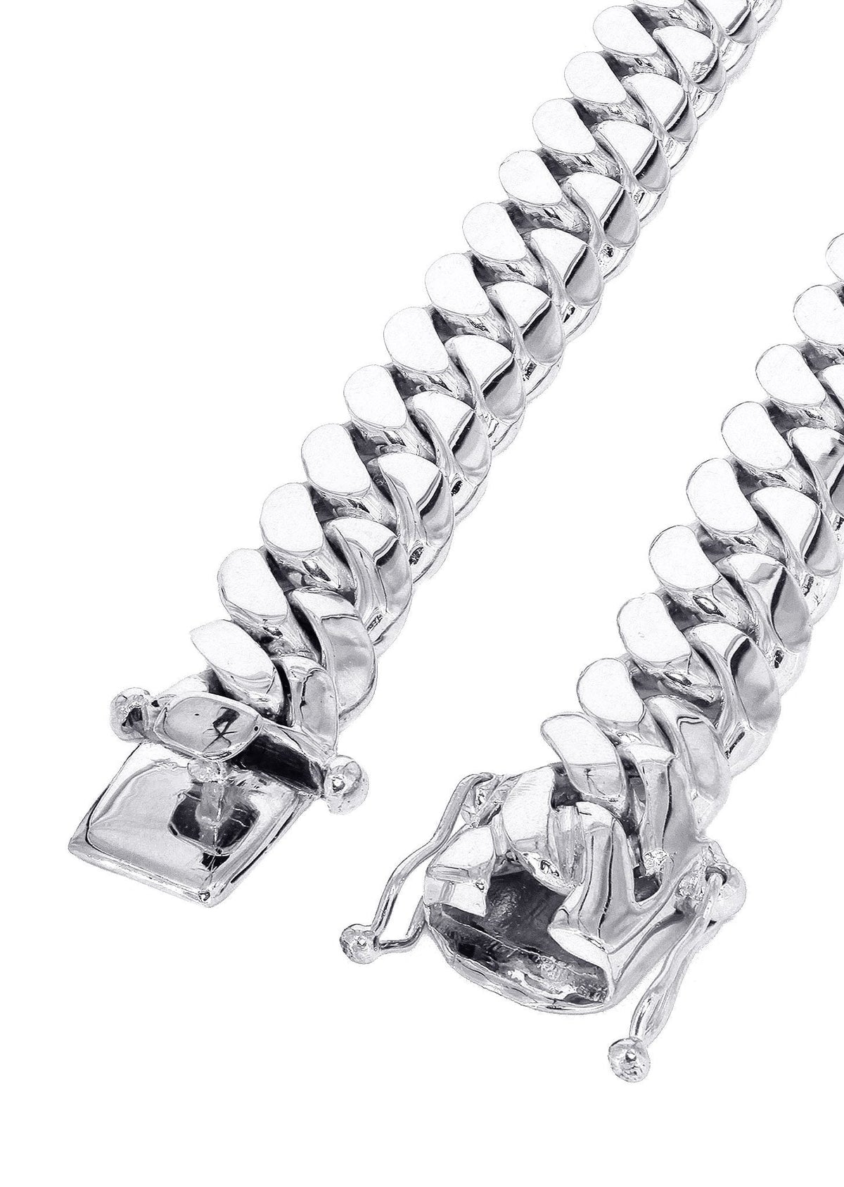Mens White Gold Chain - Solid Miami Cuban Link 10K Gold, close-up