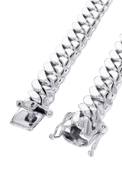 Mens White Gold Chain - Solid Miami Cuban Link 10K Gold, close-up