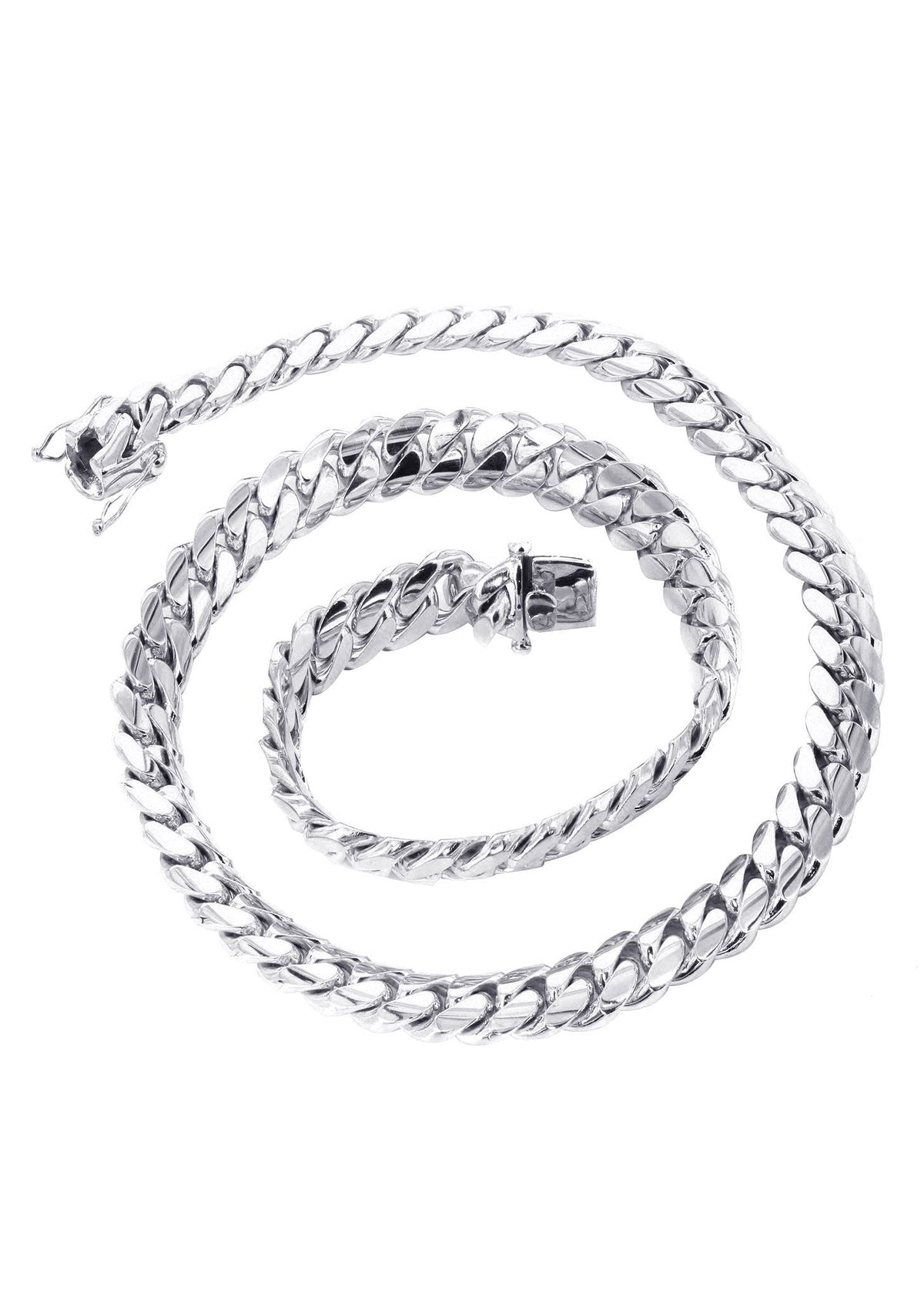 Mens White Gold Chain - Solid Miami Cuban Link 10K Gold, side view