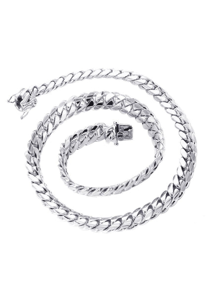 Mens White Gold Chain - Solid Miami Cuban Link 10K Gold, side view