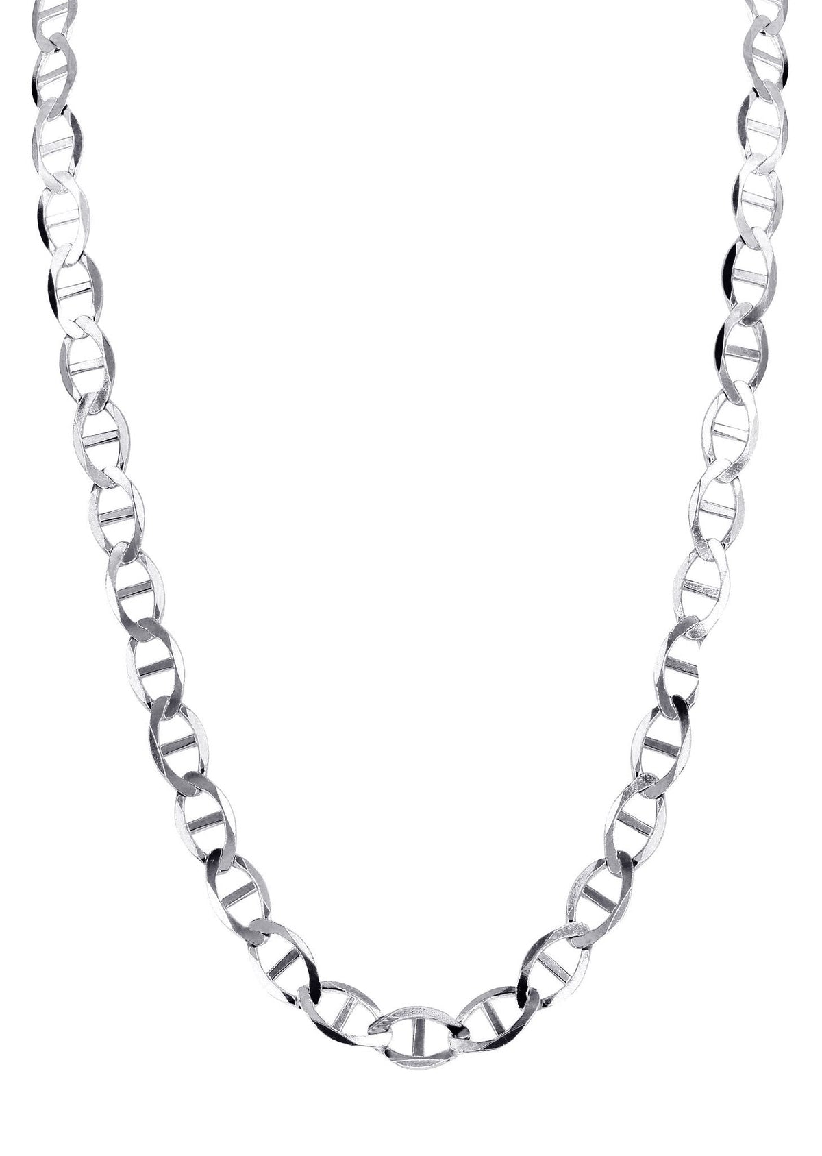 10K White Gold Solid Mariner Chain, front view on white background