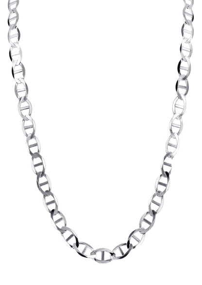 10K White Gold Solid Mariner Chain, front view on white background