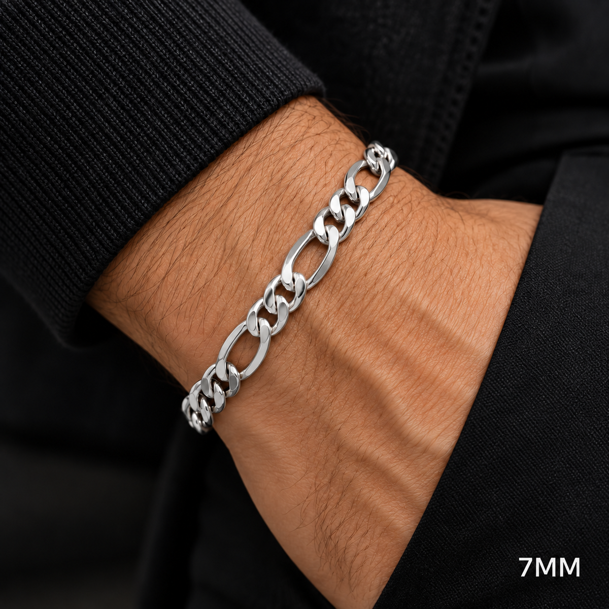 925 sterling silver Figaro bracelet for men, additional view