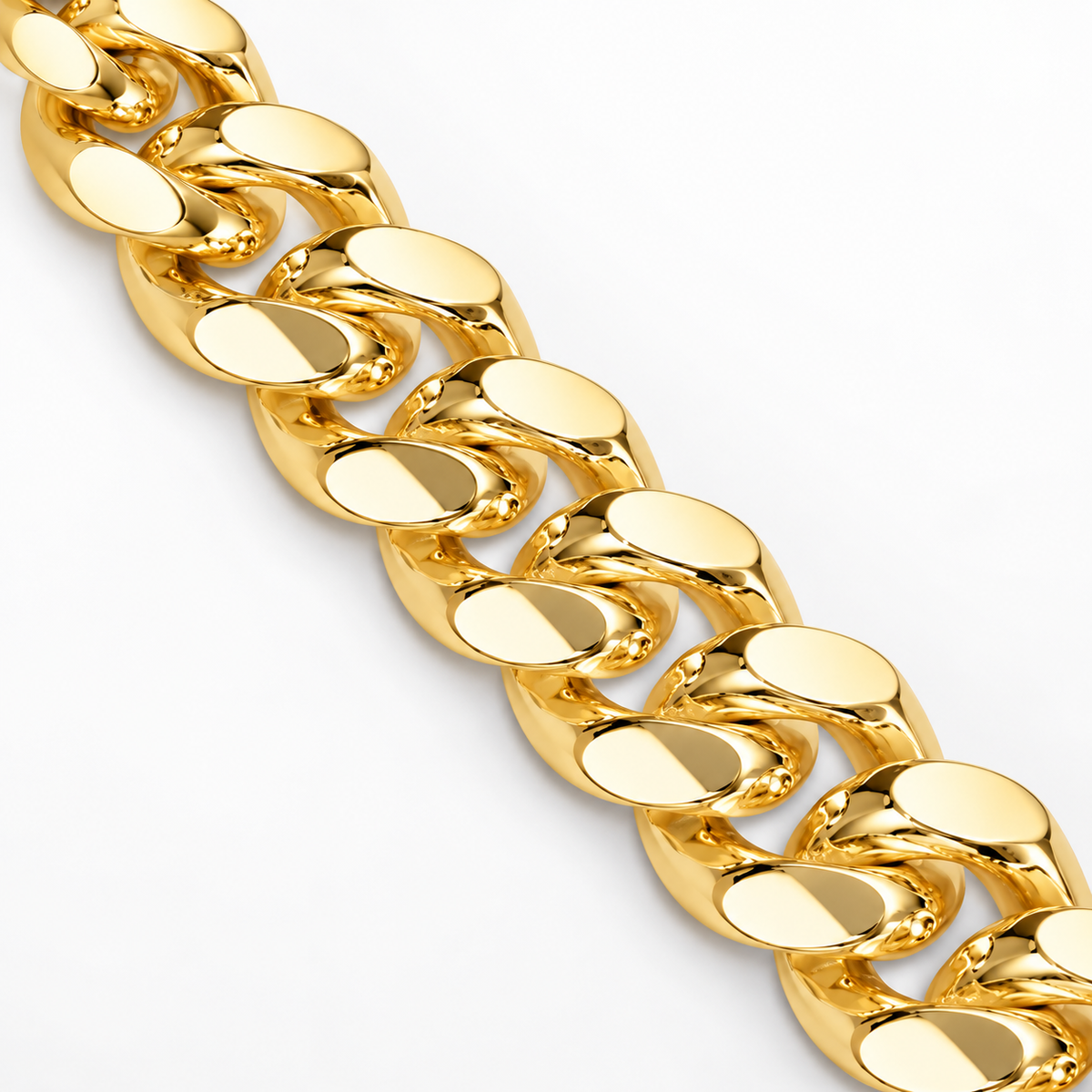 Gold Plated Sterling Silver Miami Cuban Link Chain for Men, detail view