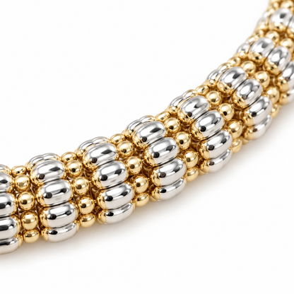 10K two-tone gold diamond-cut rolo link bracelet, detail view