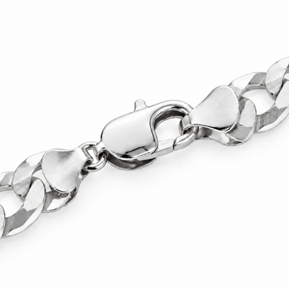 14K White Gold Solid Diamond-Cut Cuban Curb Link Bracelet, detail view