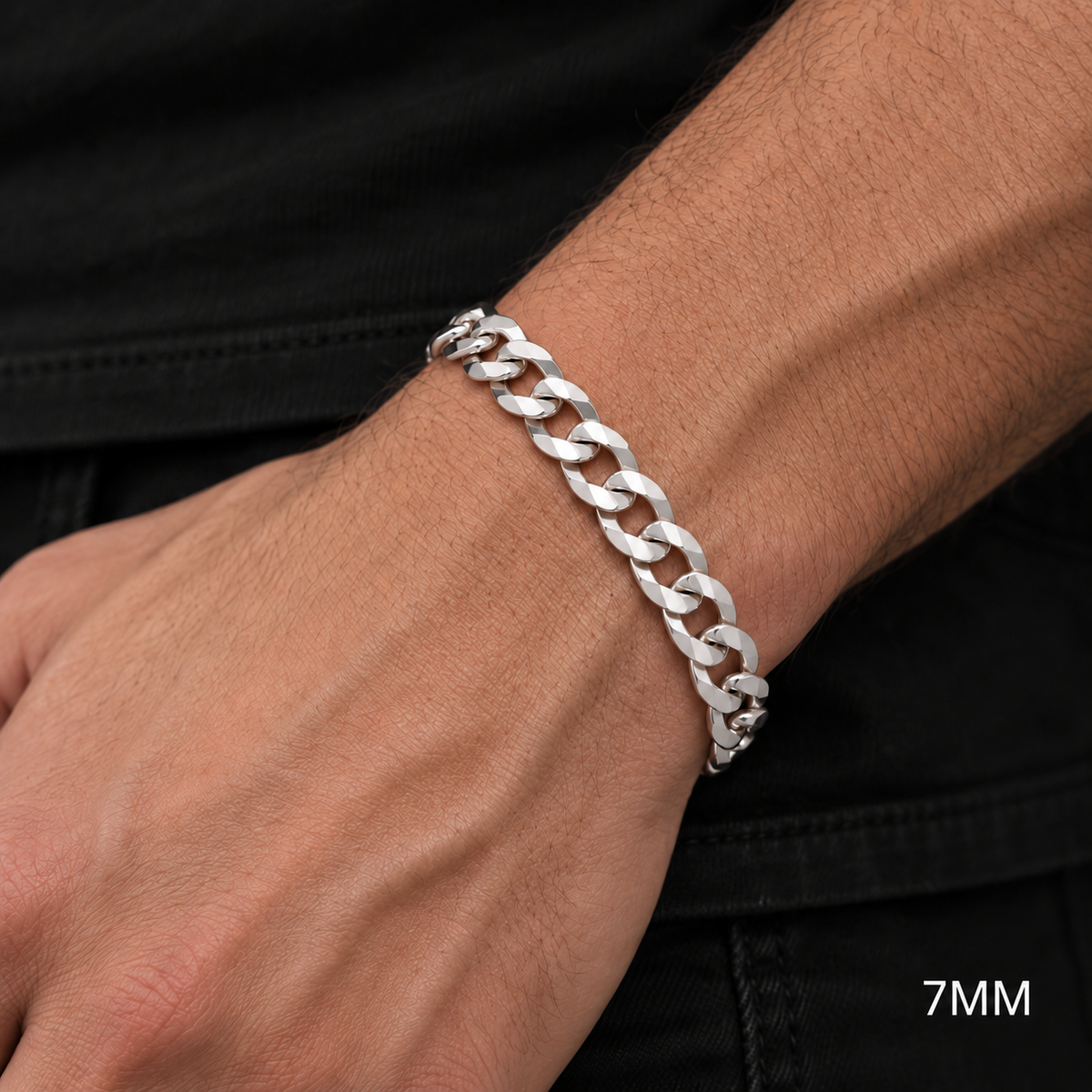 10K White Gold Solid Cuban Curb Link Bracelet, alternate view