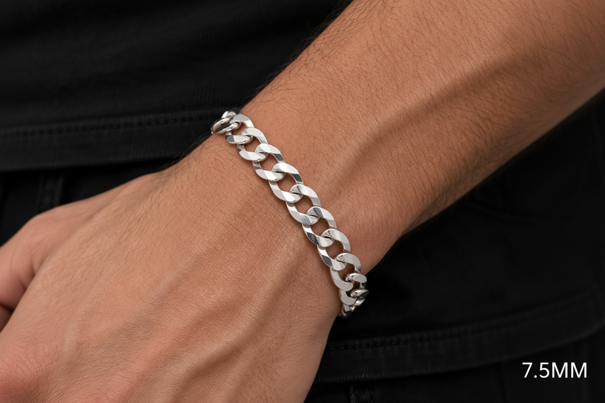 14K White Gold Solid Cuban Curb Link Bracelet, alternate view
