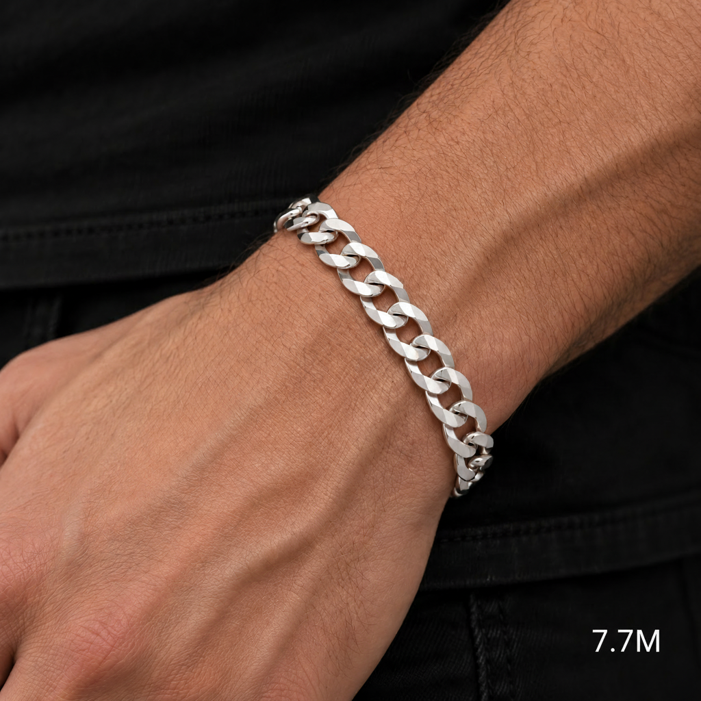 10K White Gold Semi-Solid Cuban Curb Link Bracelet, alternate view