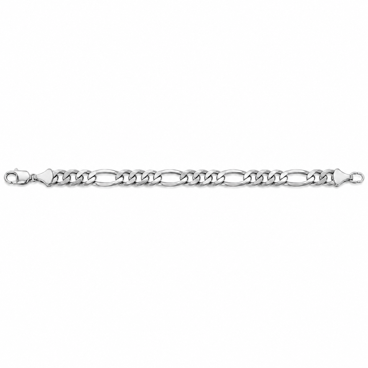 14K White Gold Solid Figaro Bracelet, front view