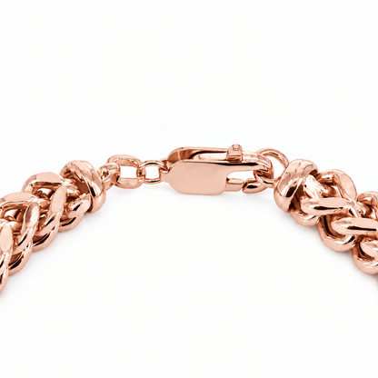 Rose Gold Plated Sterling Silver Franco Bracelet, angled view