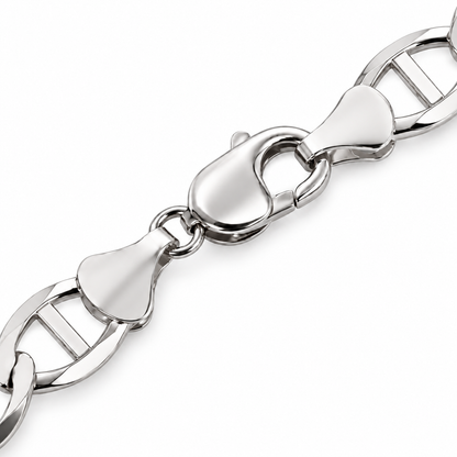 10K White Gold Solid Mariner Bracelet, close-up of the links