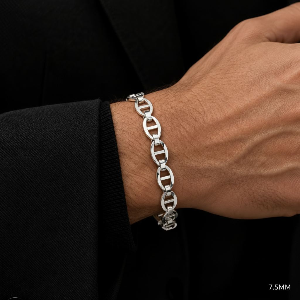 10K White Gold Solid Mariner Bracelet, alternate view