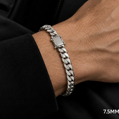 14K White Gold Solid Miami Cuban Link Bracelet, alternate view