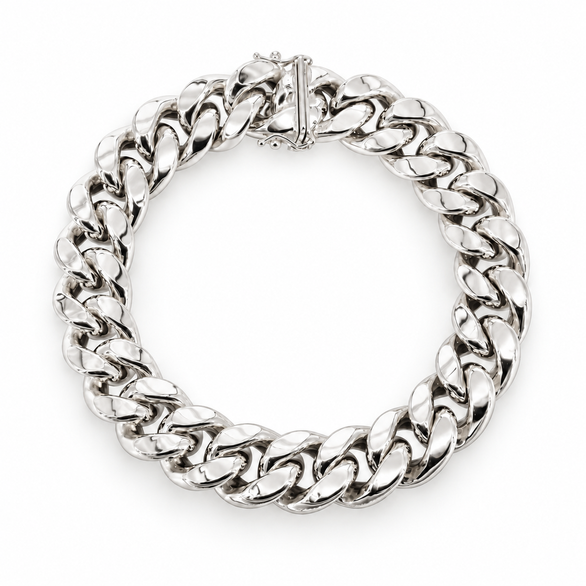 White gold Miami Cuban link bracelet, clasp view