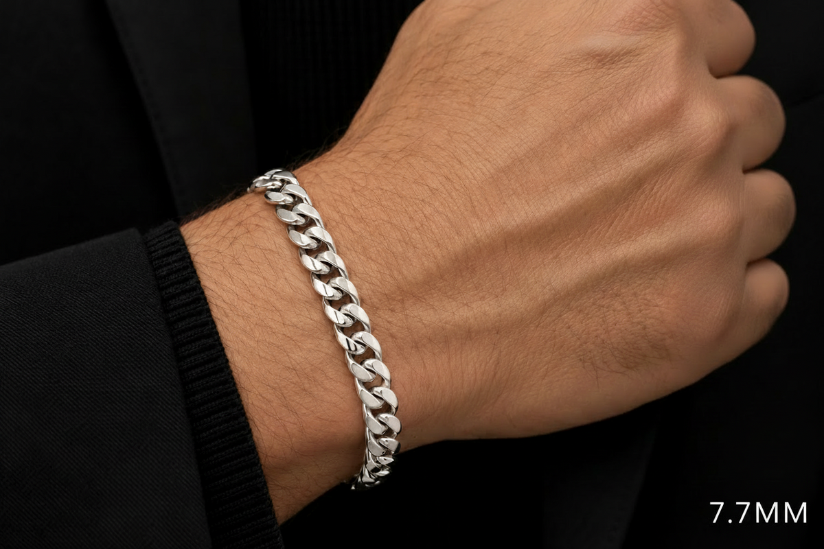 White Gold Miami Cuban Bracelet Semi-Solid - 10K White Gold Bracelet, alternate view