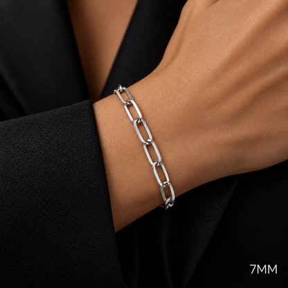 White gold paper clip bracelet, side view