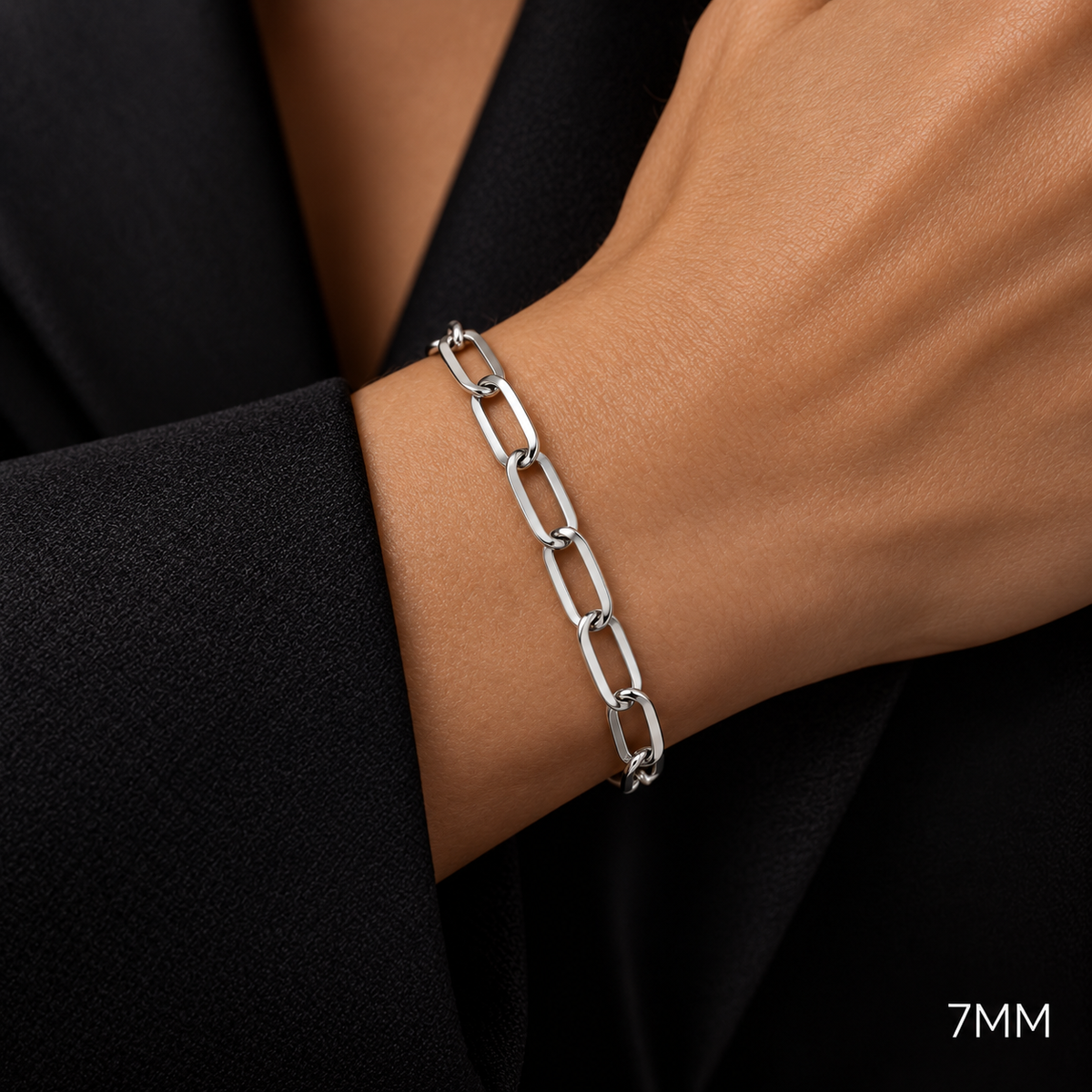 White gold paper clip bracelet, side view