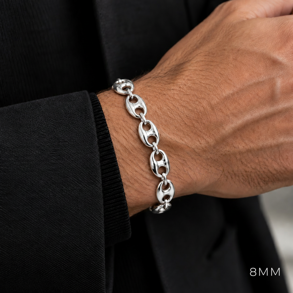 White gold puff bracelet, side view