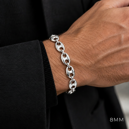 White gold puff bracelet, side view