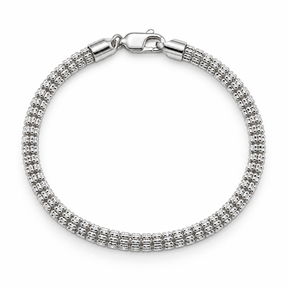 10K white gold diamond-cut rolo link bracelet