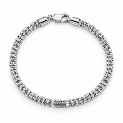 10K white gold diamond-cut rolo link bracelet
