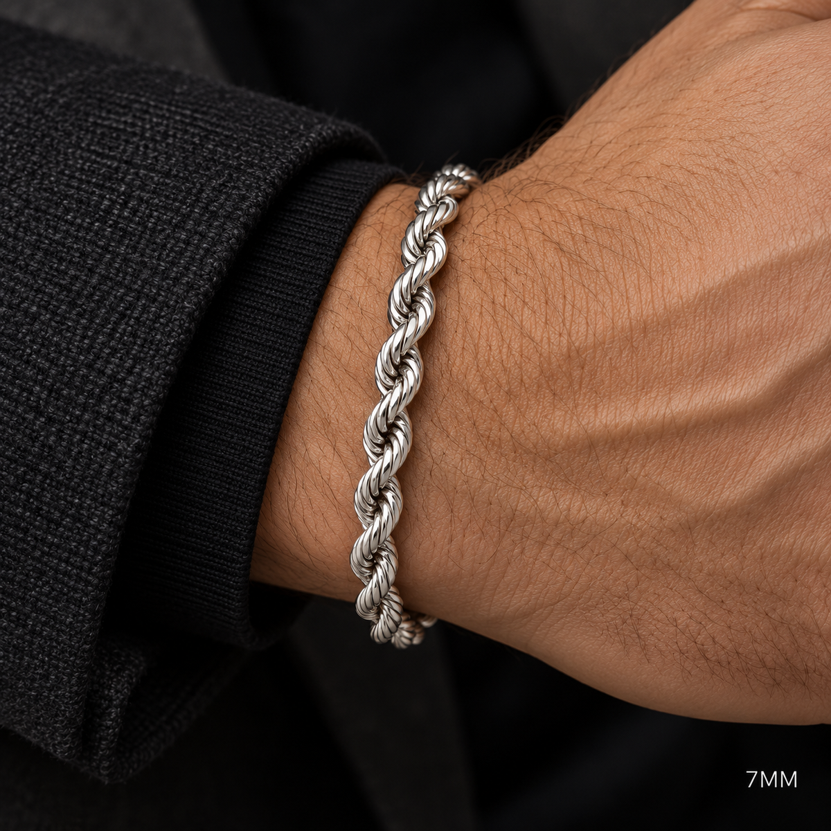 White gold rope bracelet, side view