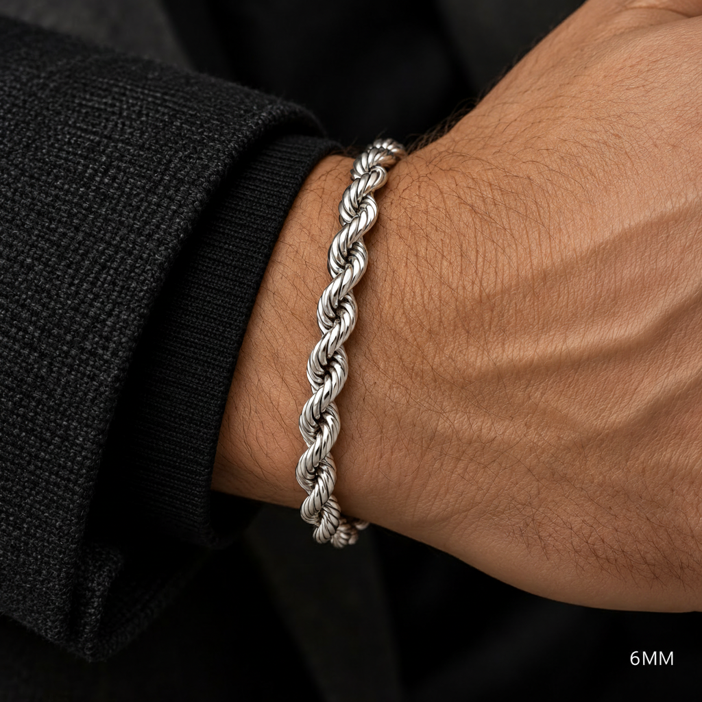 14K White Gold Semi-Solid Diamond-Cut Rope Bracelet, alternate view