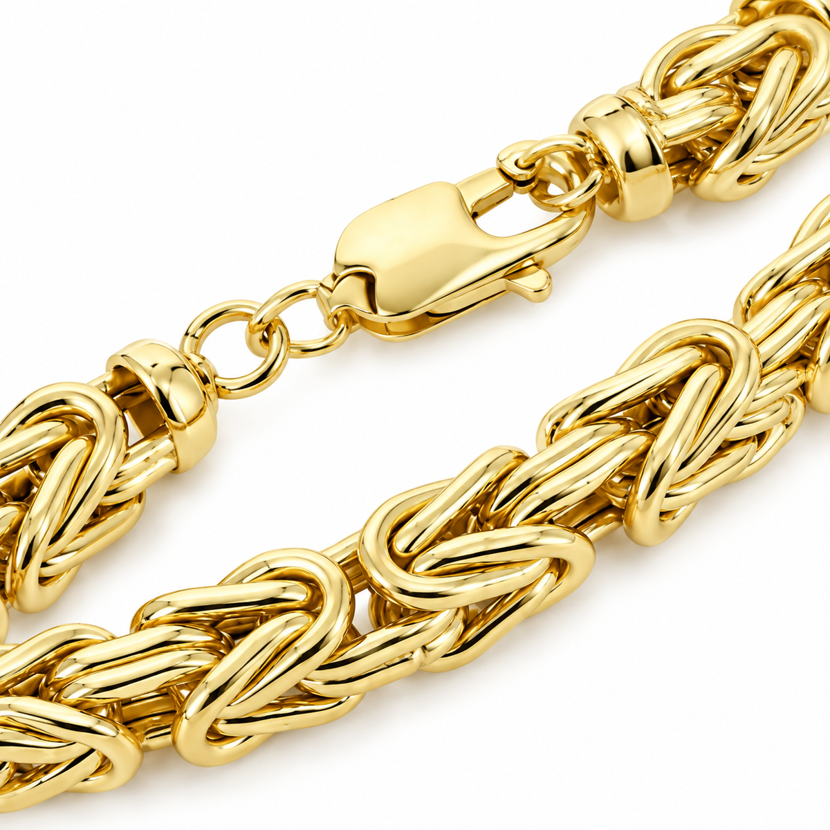 10K Yellow Gold Semi-Solid Byzantine Bracelet, close-up of the links