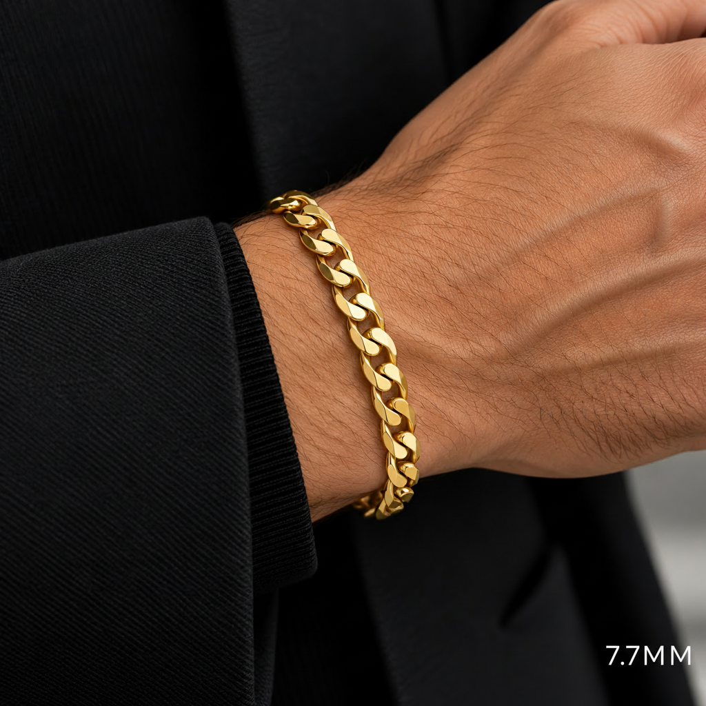 10K Gold Semi-Solid Cuban Curb Link Bracelet, alternate view