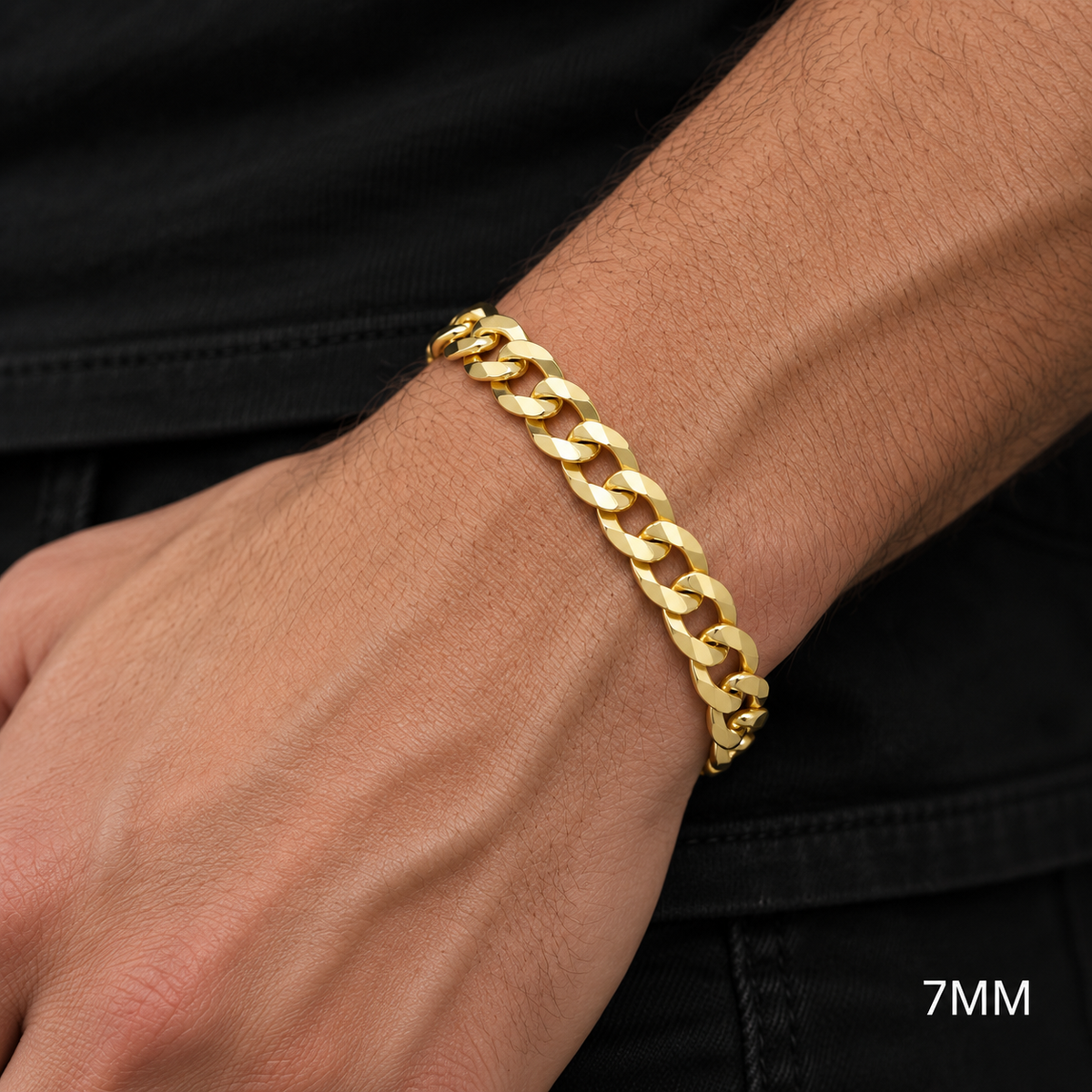 10K Yellow Gold Solid Cuban Curb Link Bracelet, alternate view