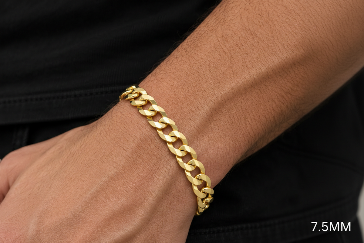 14K Gold Solid Cuban Curb Link Bracelet, alternate view