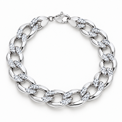 14K White Gold Solid Diamond-Cut Cuban Curb Link Bracelet