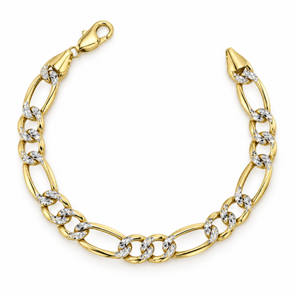10K Yellow Gold Solid Diamond-Cut Figaro Bracelet, detail view