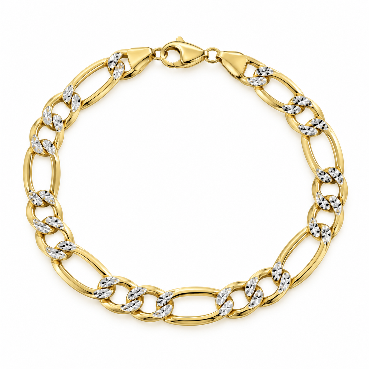 10K Yellow Gold Solid Diamond-Cut Figaro Bracelet
