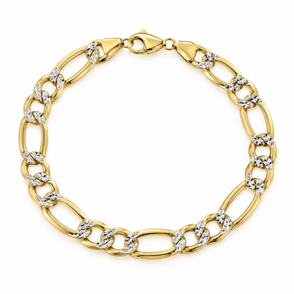 10K Yellow Gold Solid Diamond-Cut Figaro Bracelet