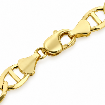 10K Yellow Gold Solid Mariner Bracelet, close-up of the links