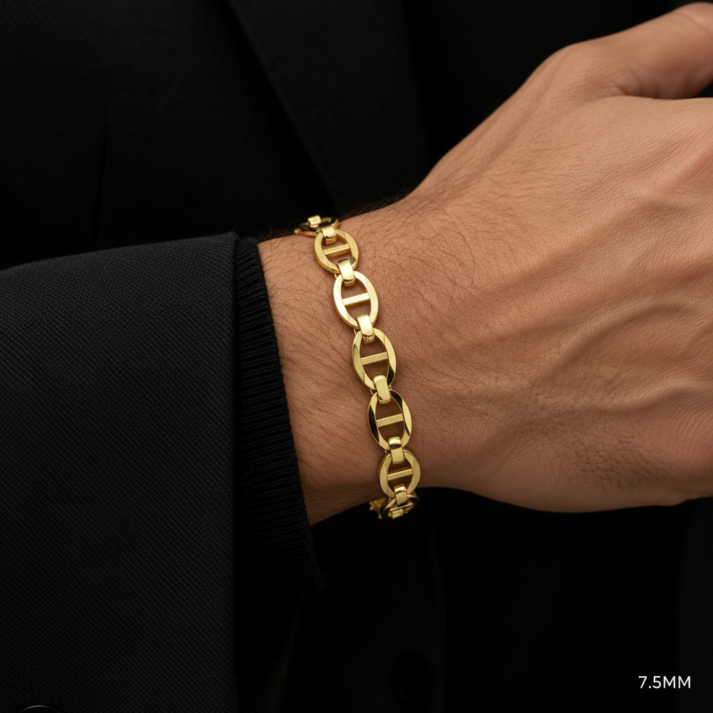 10K Yellow Gold Solid Mariner Bracelet, alternate view