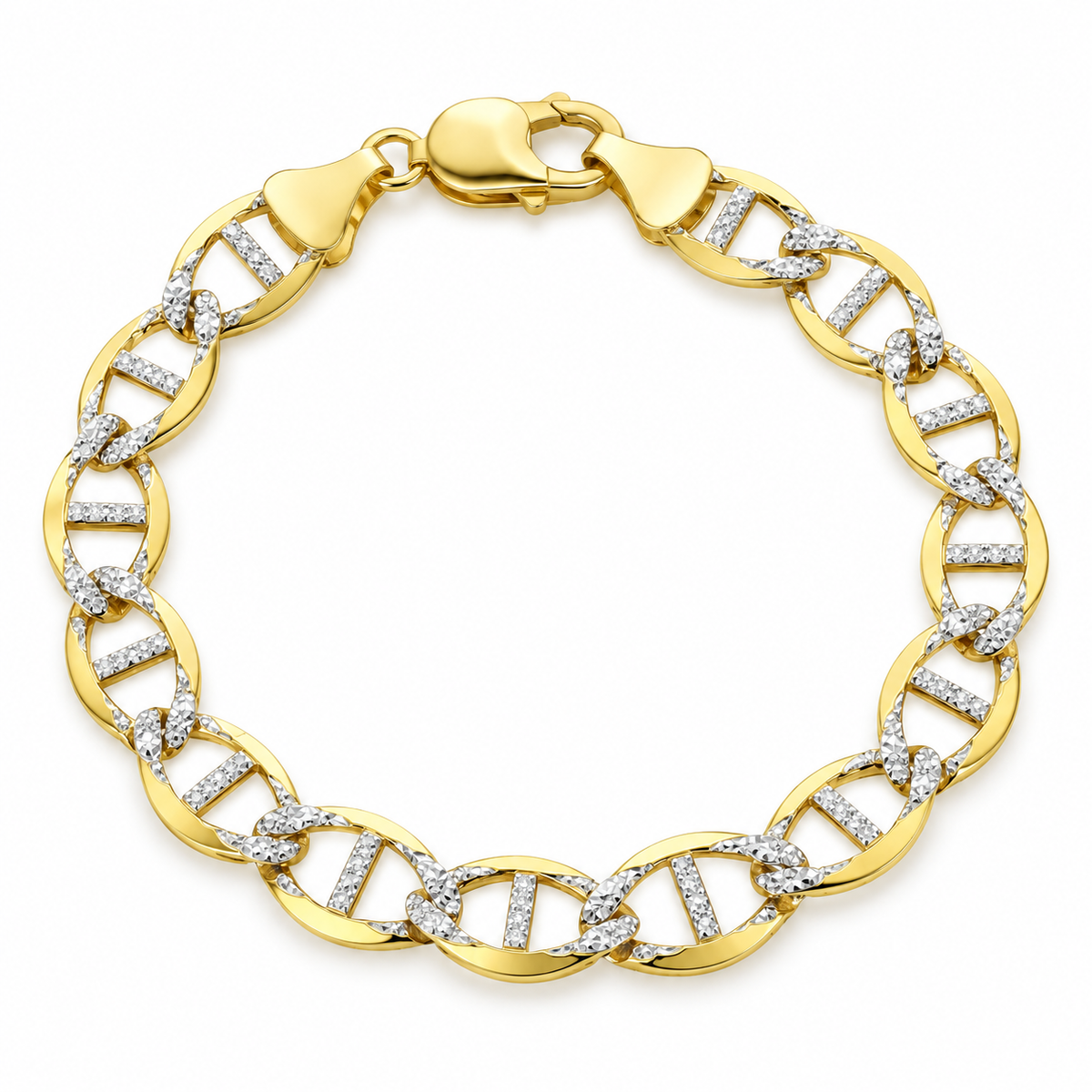 10K Yellow Gold Solid Diamond-Cut Mariner Bracelet