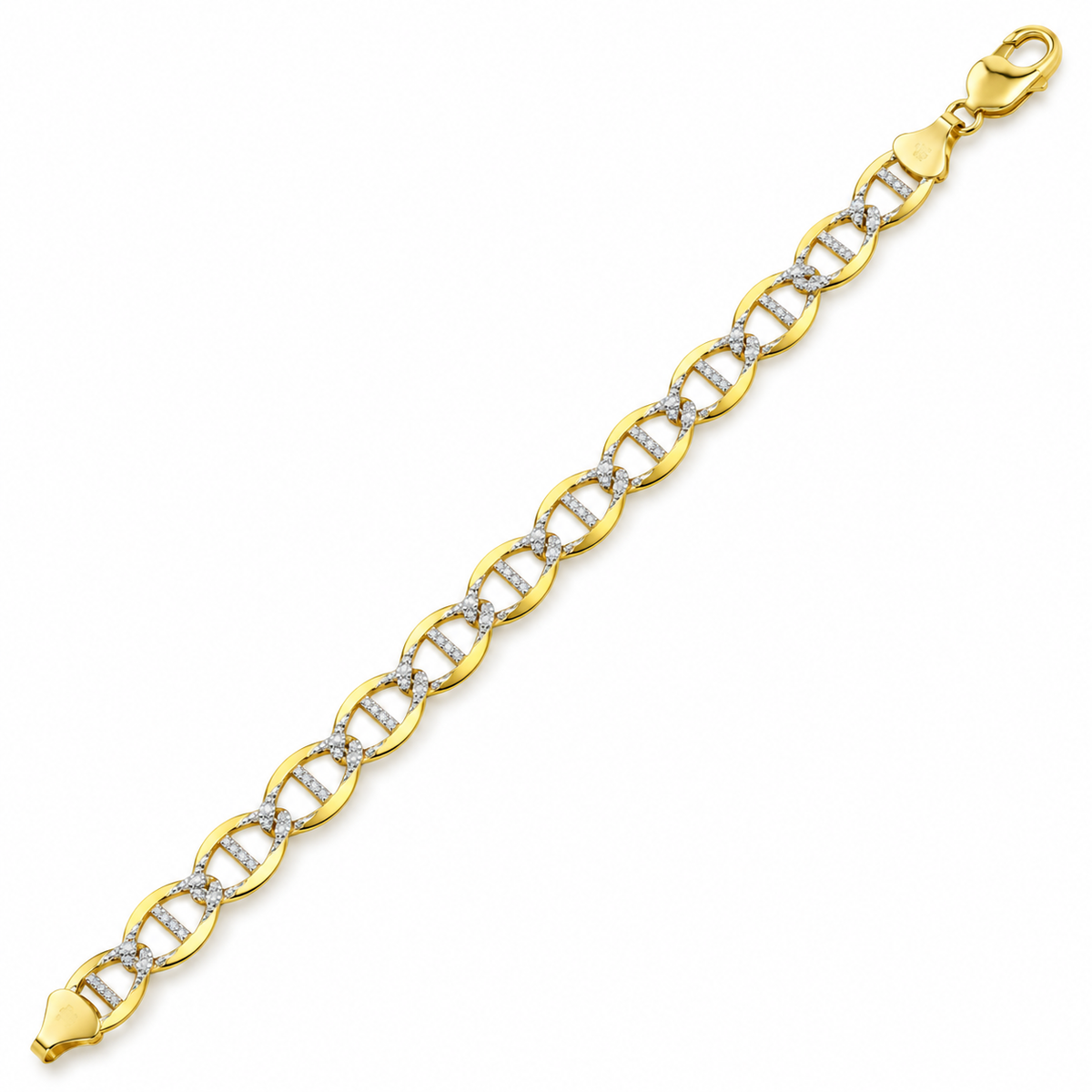 10K Yellow Gold Solid Diamond-Cut Mariner Bracelet, detail view