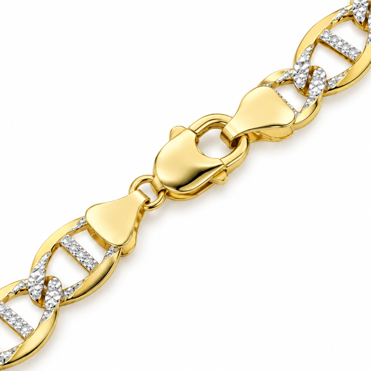 10K Yellow Gold Solid Diamond-Cut Mariner Bracelet, side view