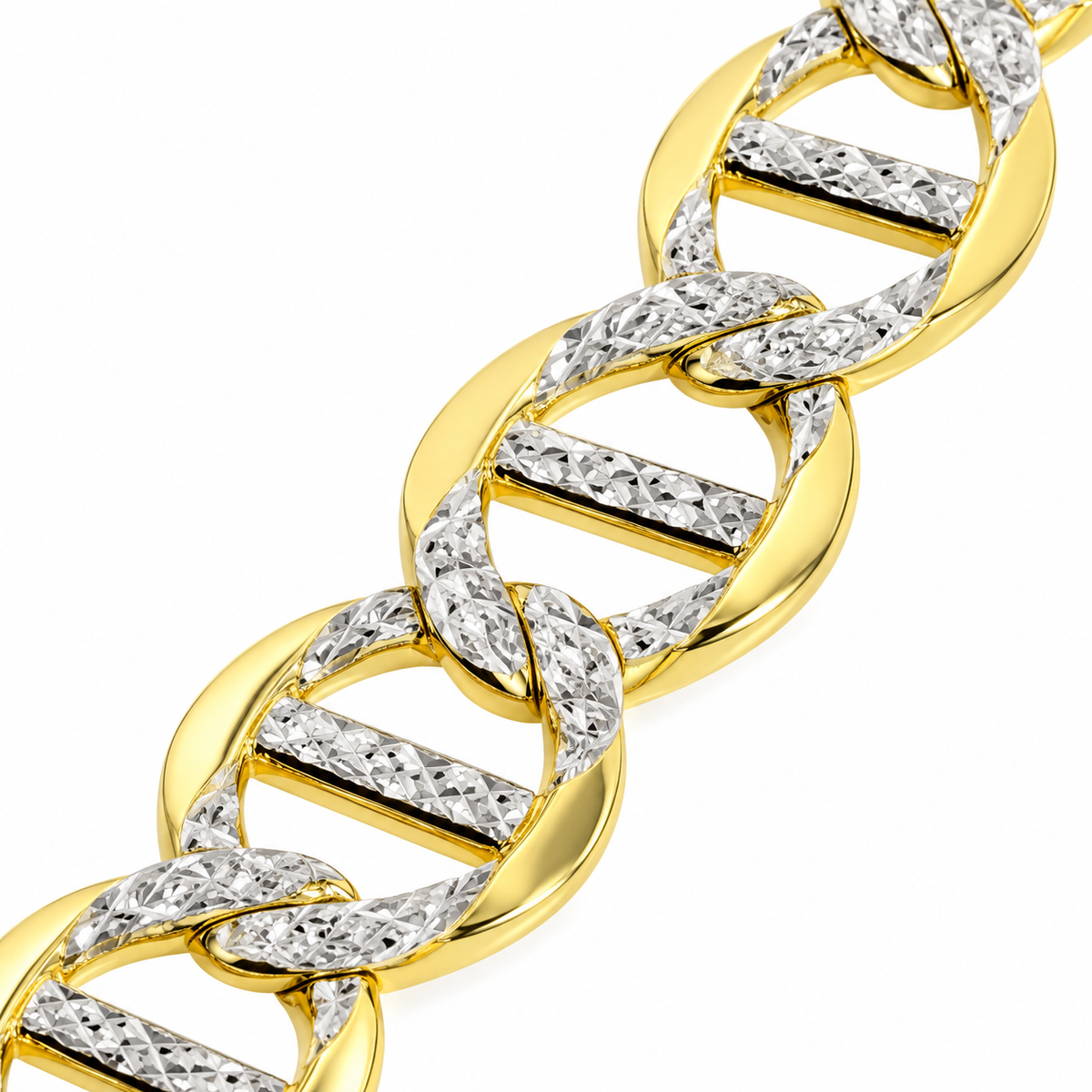 10K Yellow Gold Solid Diamond-Cut Mariner Chain, side view