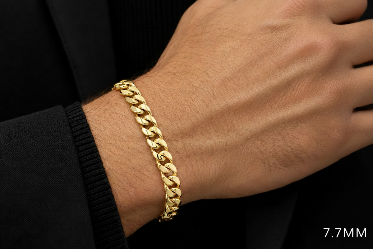Gold Miami Cuban Bracelet Semi-Solid - 10K Gold Bracelet, alternate view