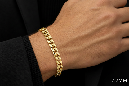 Gold Miami Cuban Bracelet Semi-Solid - 10K Gold Bracelet, alternate view