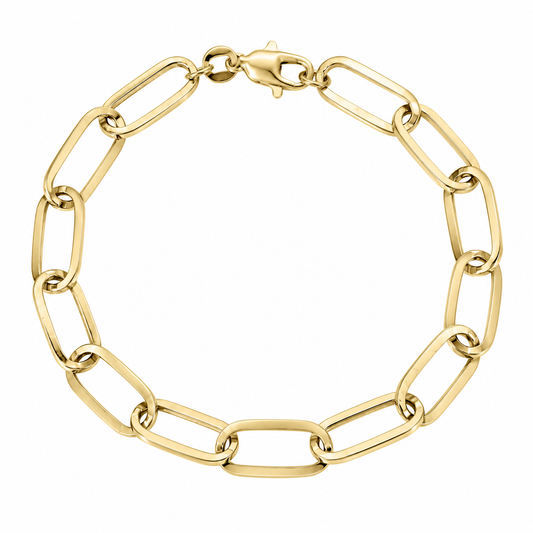 Yellow gold paper clip bracelet, detail view