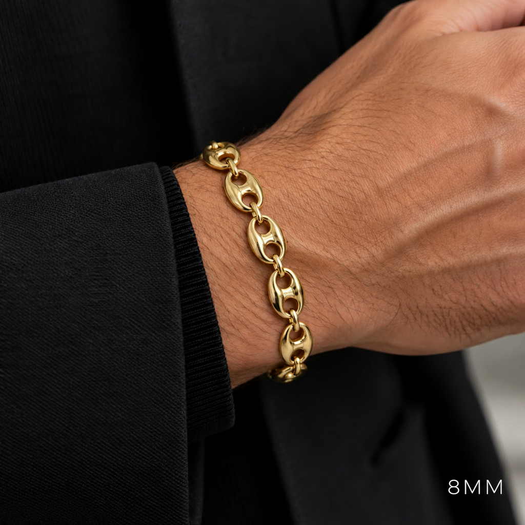 Yellow gold puff bracelet, side view