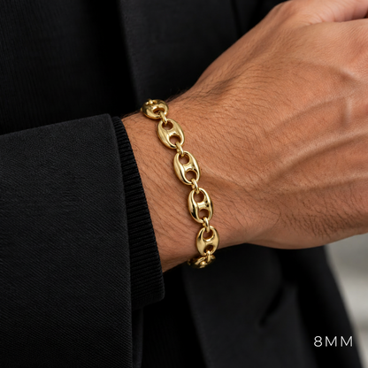 Yellow gold puff bracelet, side view