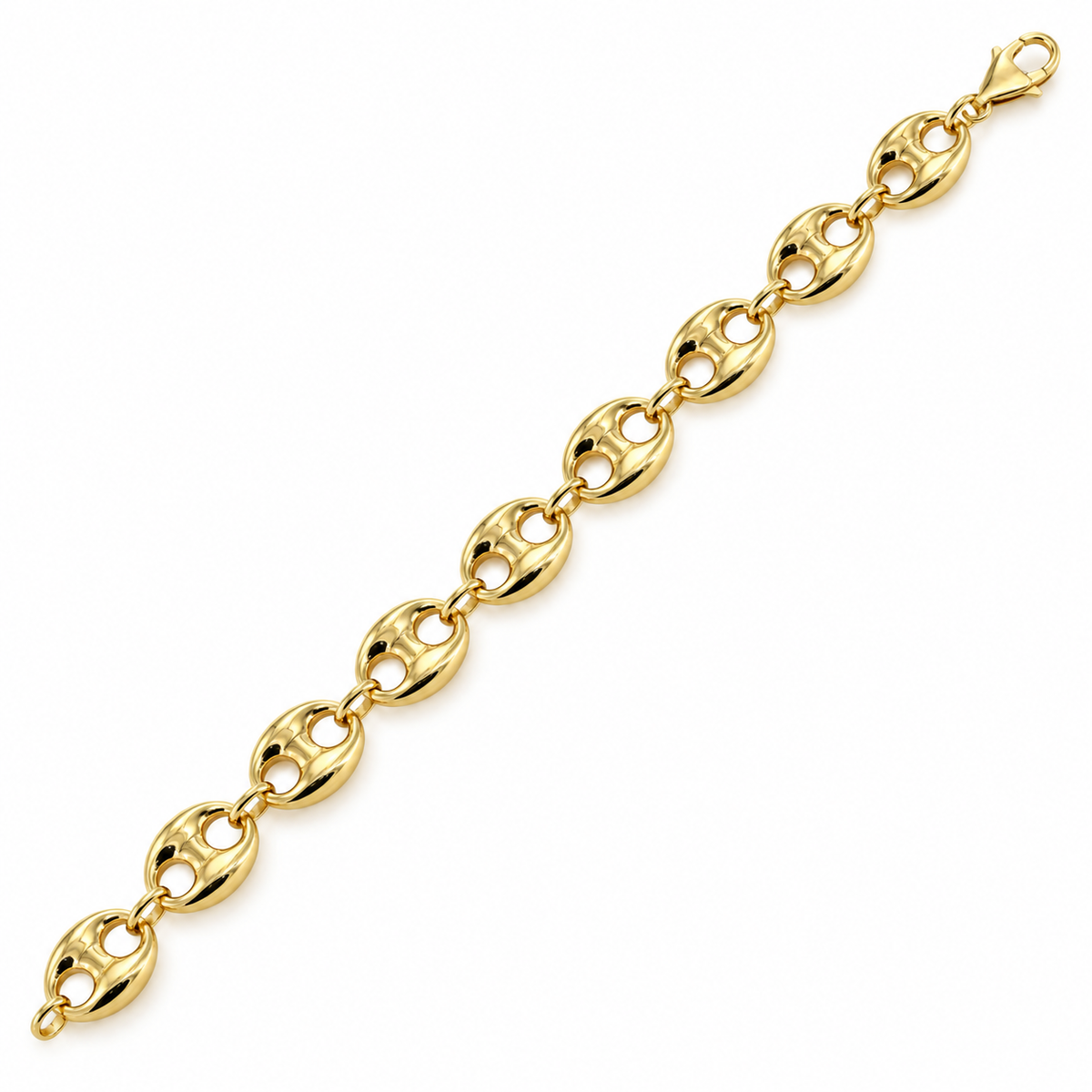 Yellow gold puff bracelet, detail view