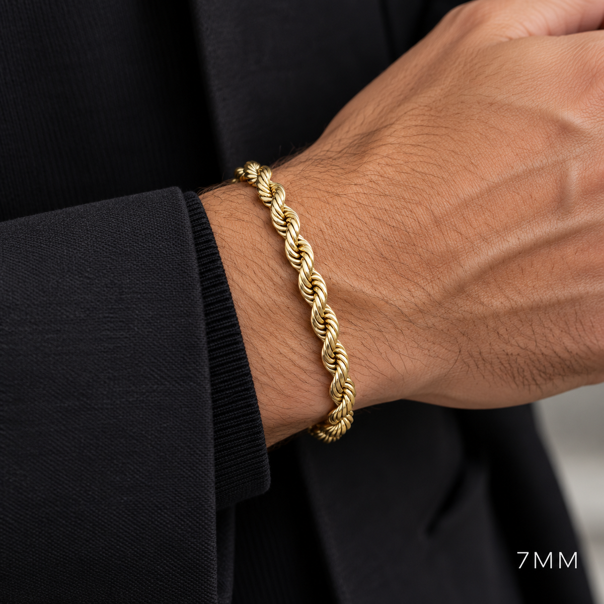 10K Gold Semi-Solid Rope Bracelet, alternate view