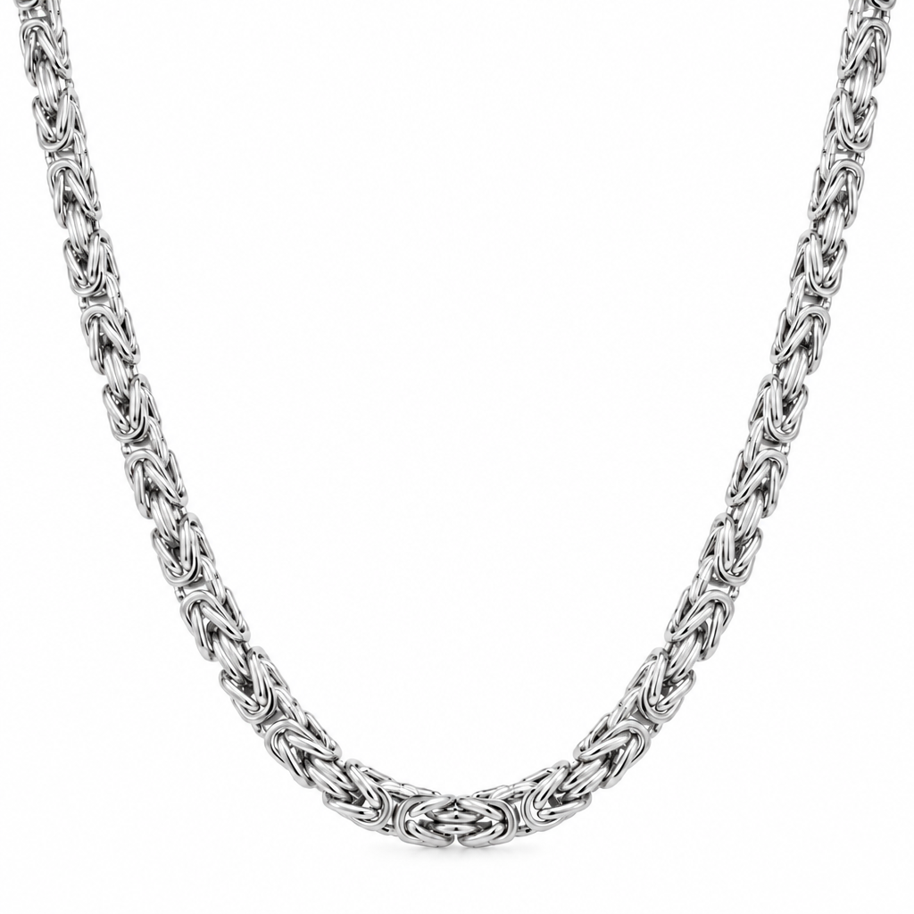 925 Sterling Silver Byzantine Chain, close-up of the links